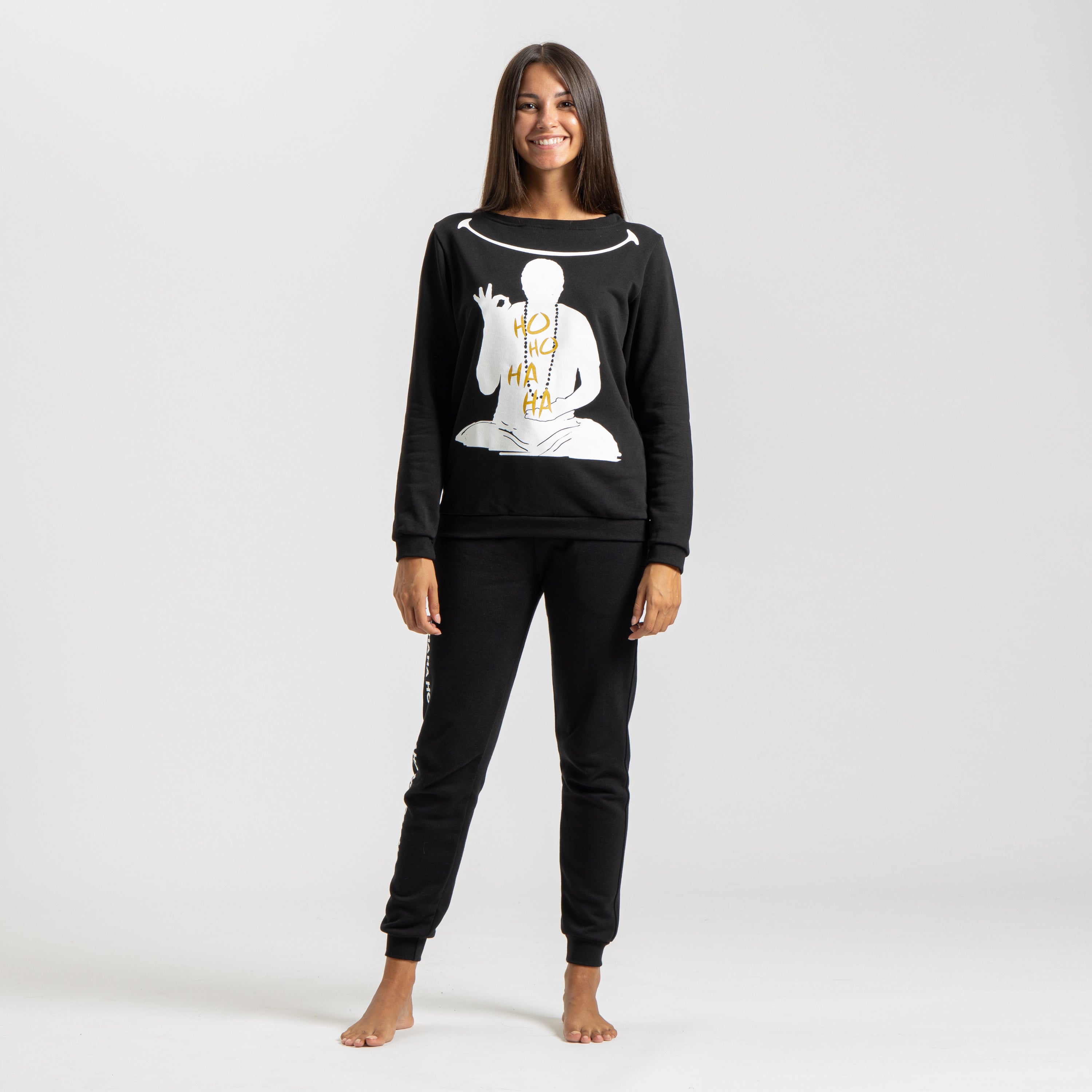 Felpa Nera Donna Mantra della Felicità