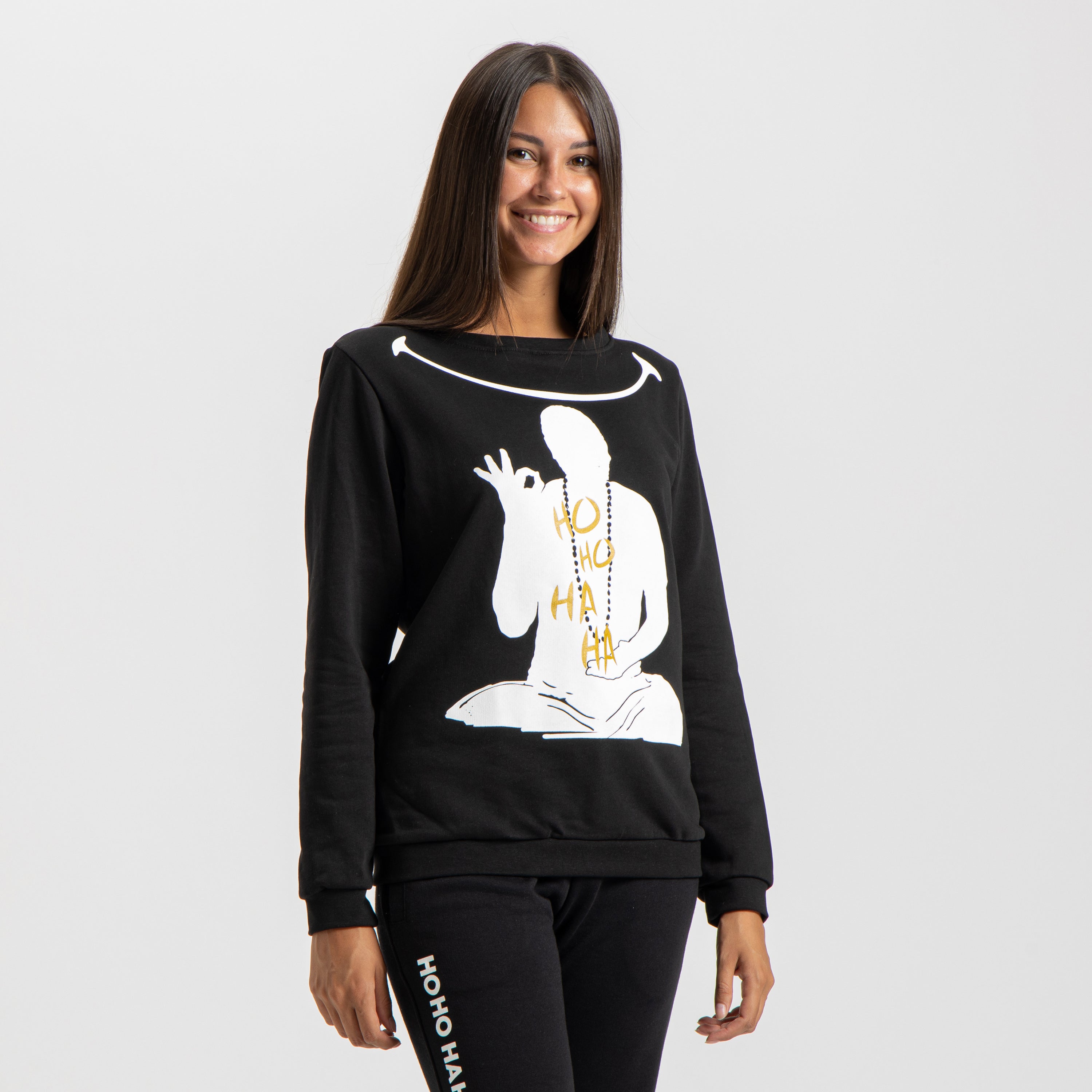 Felpa Nera Donna Mantra della Felicità