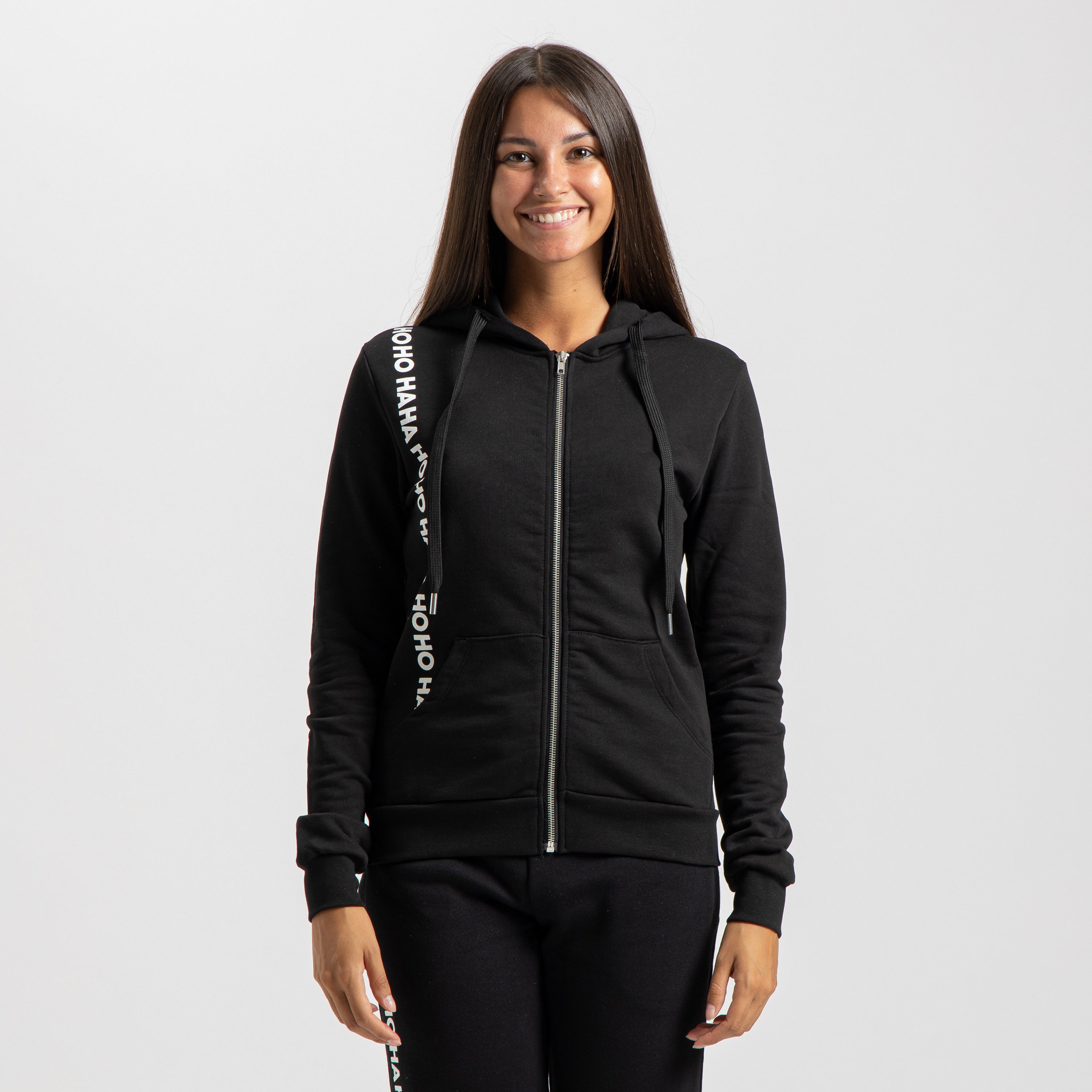 Felpa Donna Nera con cappuccio Mantra della Felicità