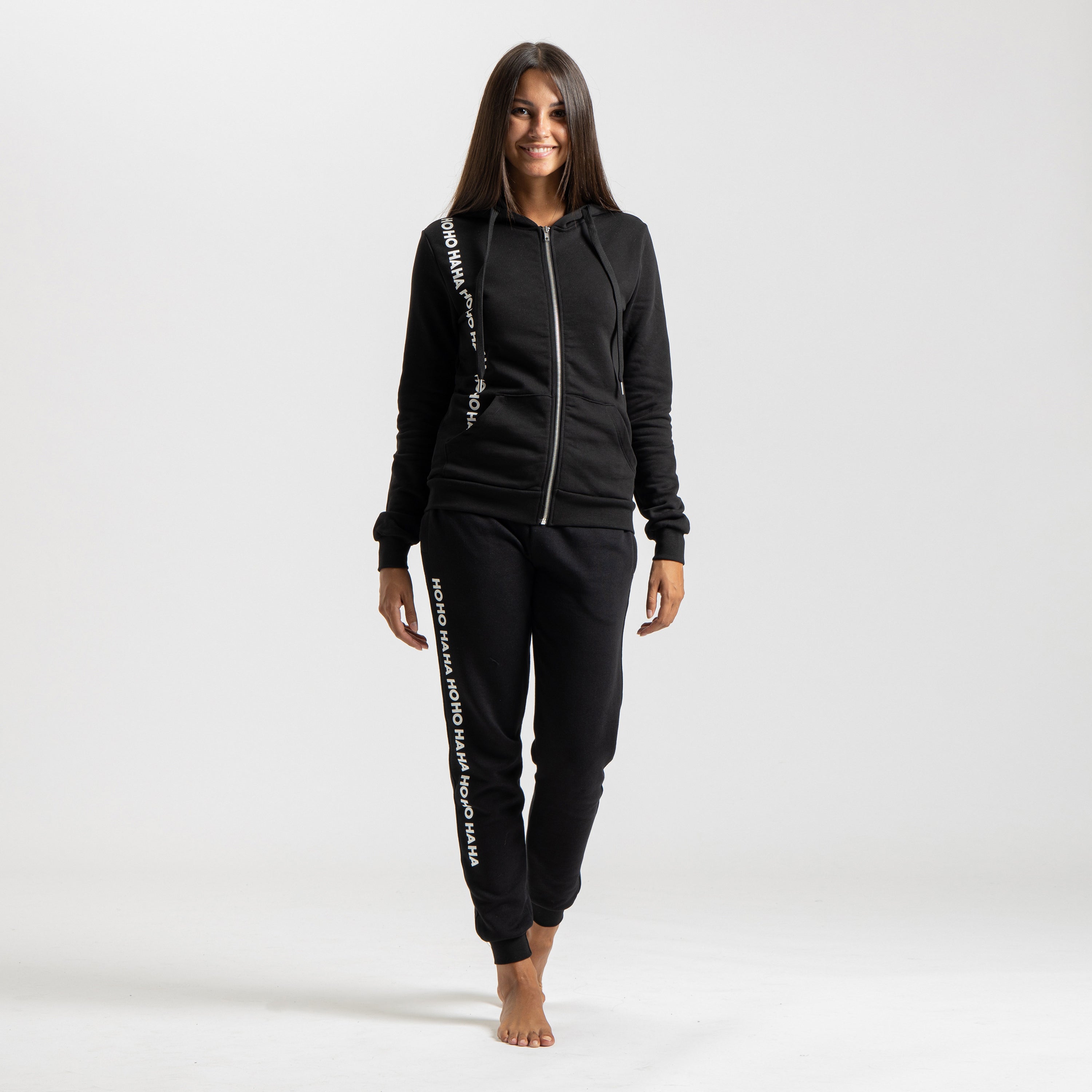 Felpa Donna Nera con cappuccio Mantra della Felicità