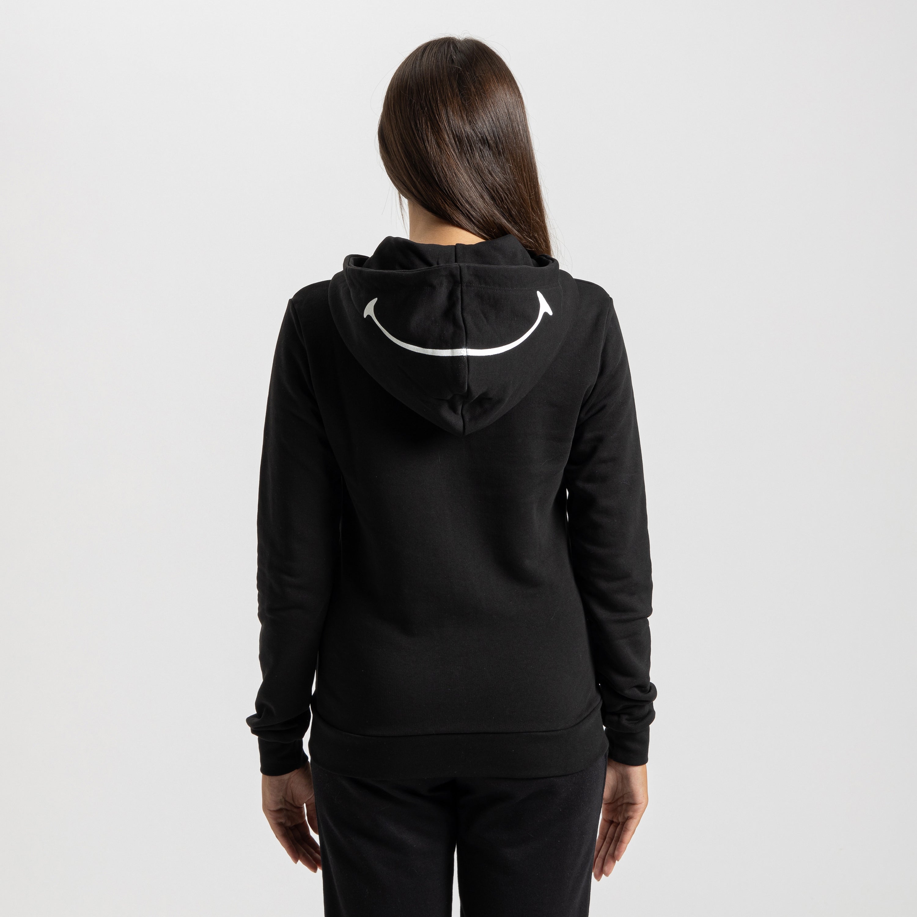 Felpa Donna Nera con cappuccio Mantra della Felicità