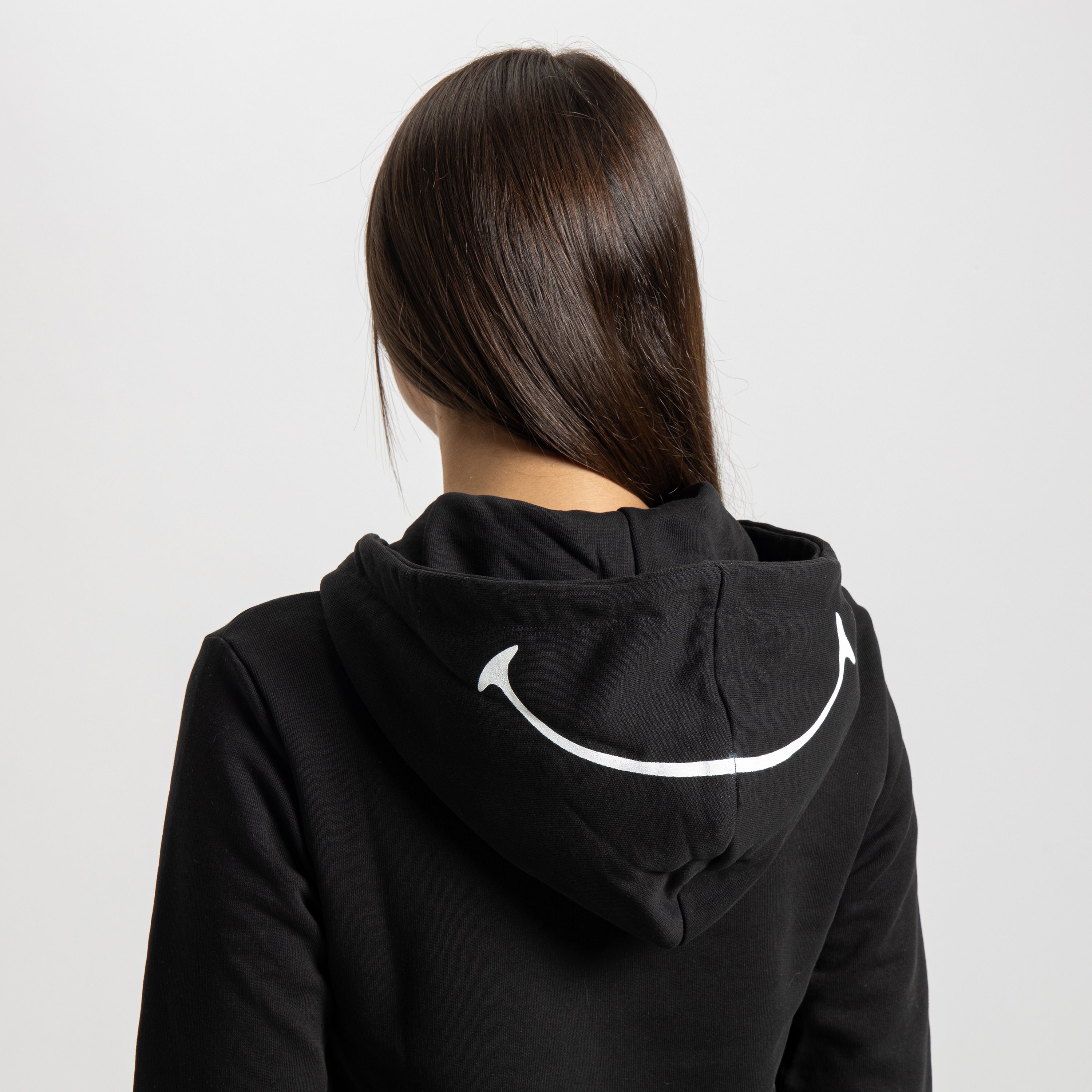 Felpa Donna Nera con cappuccio Mantra della Felicità