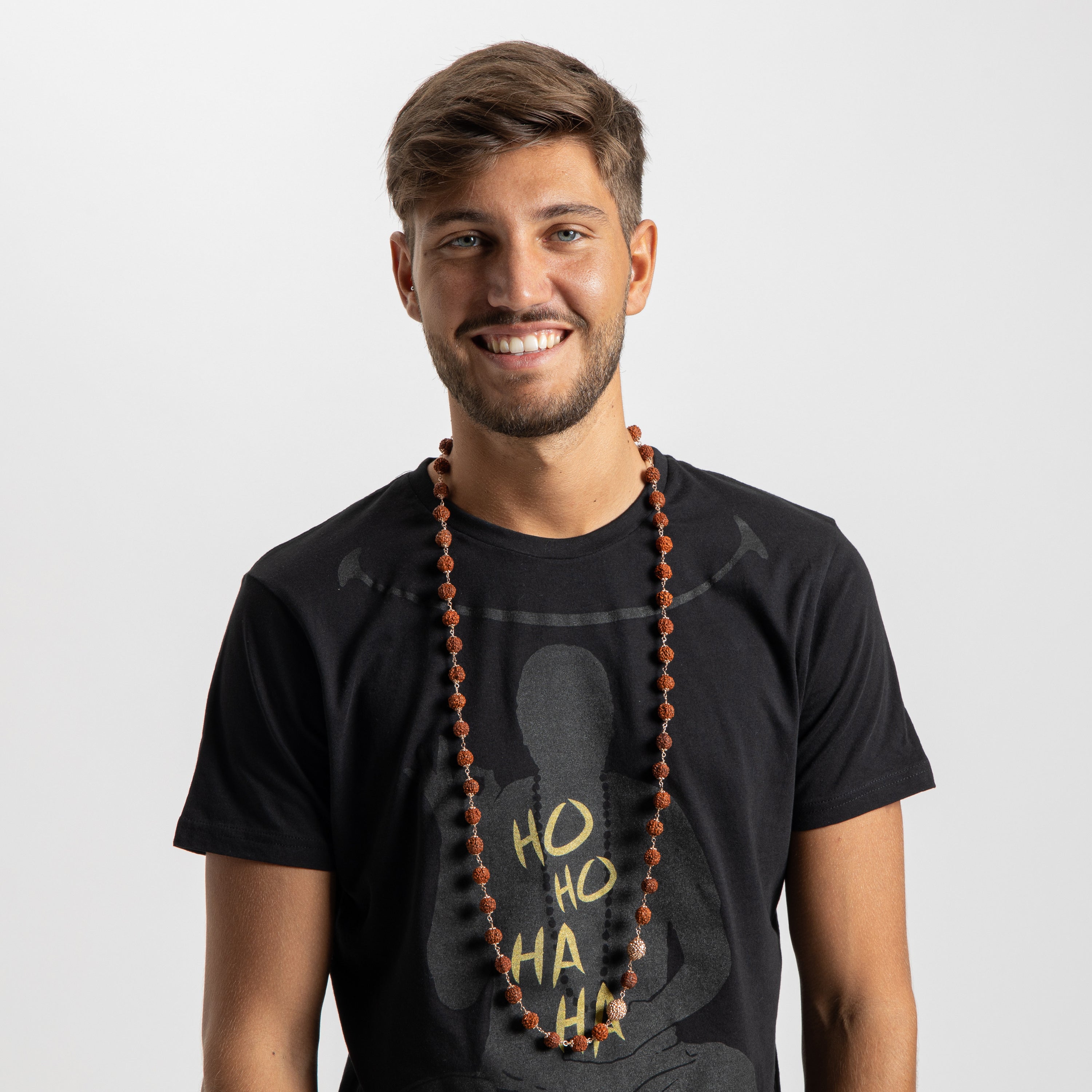 Mala di Rudraksha e argento bagnato oro rosa