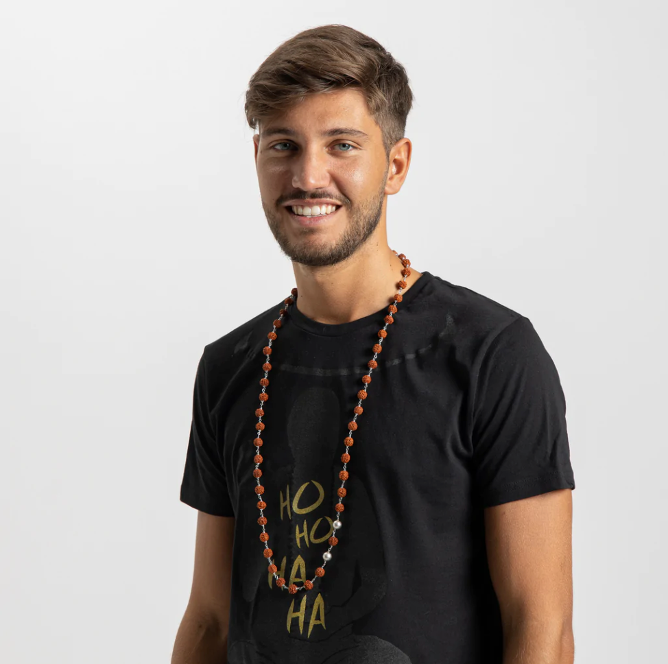 Mala di Rudraksha e argento bagnato oro rosa